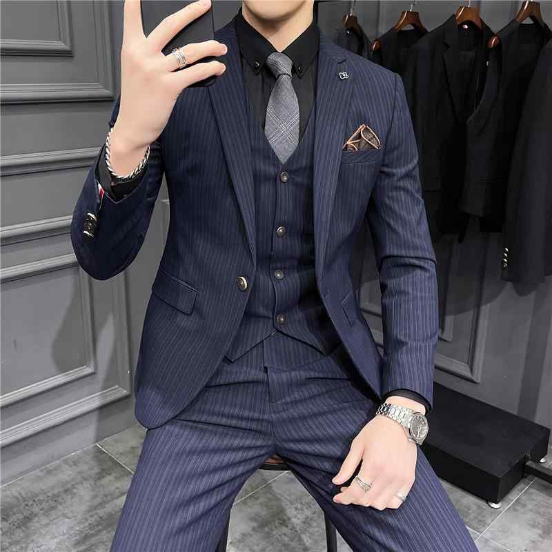 スーツ メンズ スリーピース ストライプ柄 上質 スリムフィット ビジネス 通勤 フォーマル 結婚式 パーティー オールシーズン対応 セットアップ