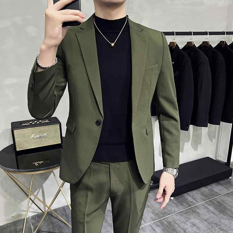 スーツ メンズ スリムフィット 韓国風 カラフル 無地 ツーピース セットアップ スタイリッシュ ビジネスカジュアル 通勤 フォーマル おしゃれ 綿混紡 オールシーズン対応(4)