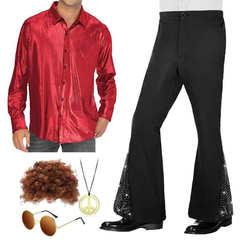 セットアップ メンズ 男性用 70年代 レトロ クラシック 光沢感 ディスコ ダンス パフォーマンス 衣装 ..