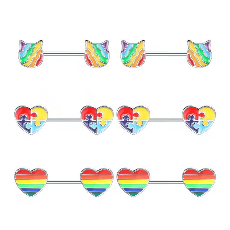 ボディピアス レディース ステンレス エナメル加工 カラフル カートゥーン猫 ハート 切り替え パッチワ..