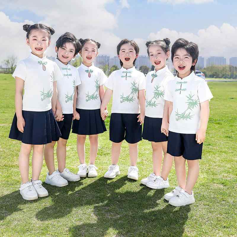 校服 キッズ 男女兼用 春夏 新中華風 発表会 イベント 衣装 半袖 パンツ セットアップ 綿95% 肌に優し..