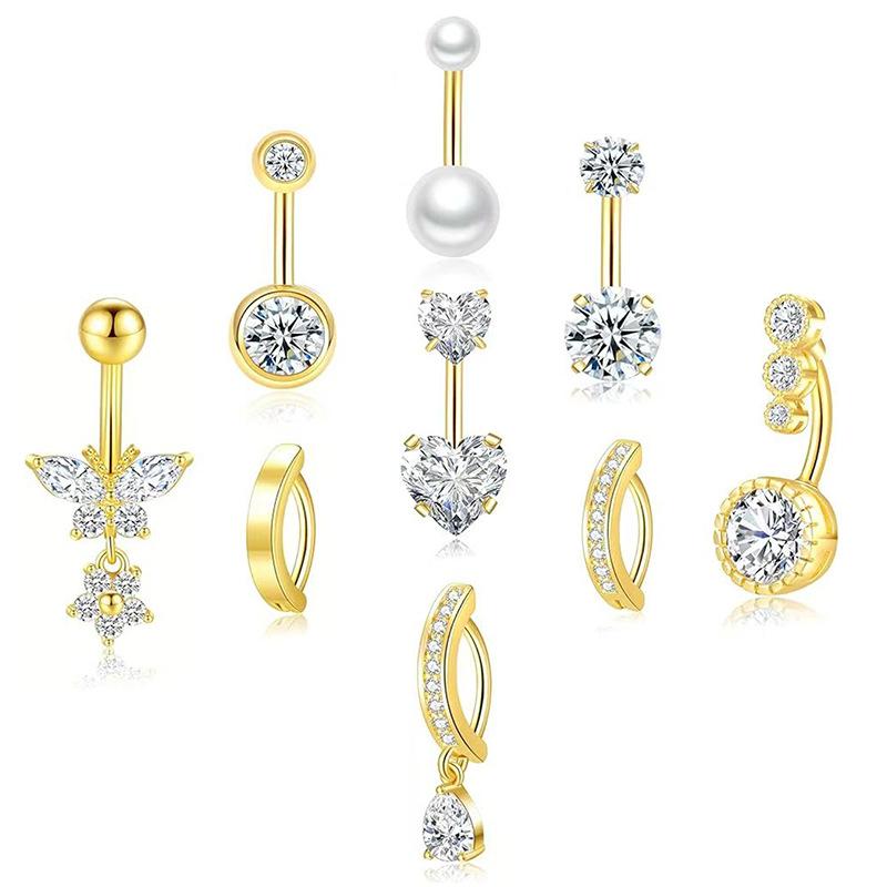 臍ピアス ユニセックス 男女兼用 サージカルステンレス 電気メッキ加工 半月バックル 蝶 バタフライ 9..