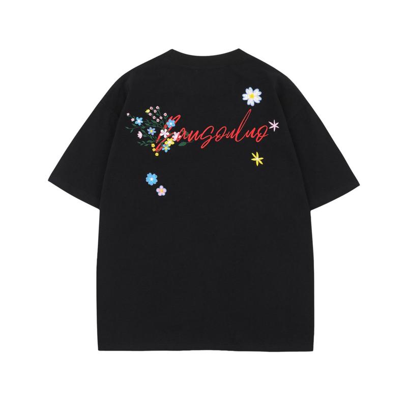Rakuten - Tシャツ 半袖 クルーネック ゆったり ビッグシルエット メンズ レディース アメカジ アメリカンレトロ 小花柄 英字ロゴ 刺繍 綿100% 春夏 カジュアル ルームウェア ペアルック カップル ユニセックス