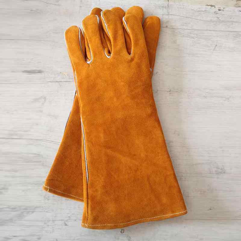 溶接用グローブ 耐熱 耐火花 断熱 耐摩耗 牛革 ロング丈 厚手 作業用 保護手袋 溶接作業 金属加工 機械..