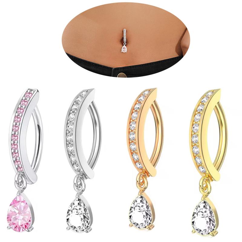 へそピアス ユニセックス 水滴型 ジルコニア ストーン ハート チャーム ステンレス製 電気メッキ加工 ..