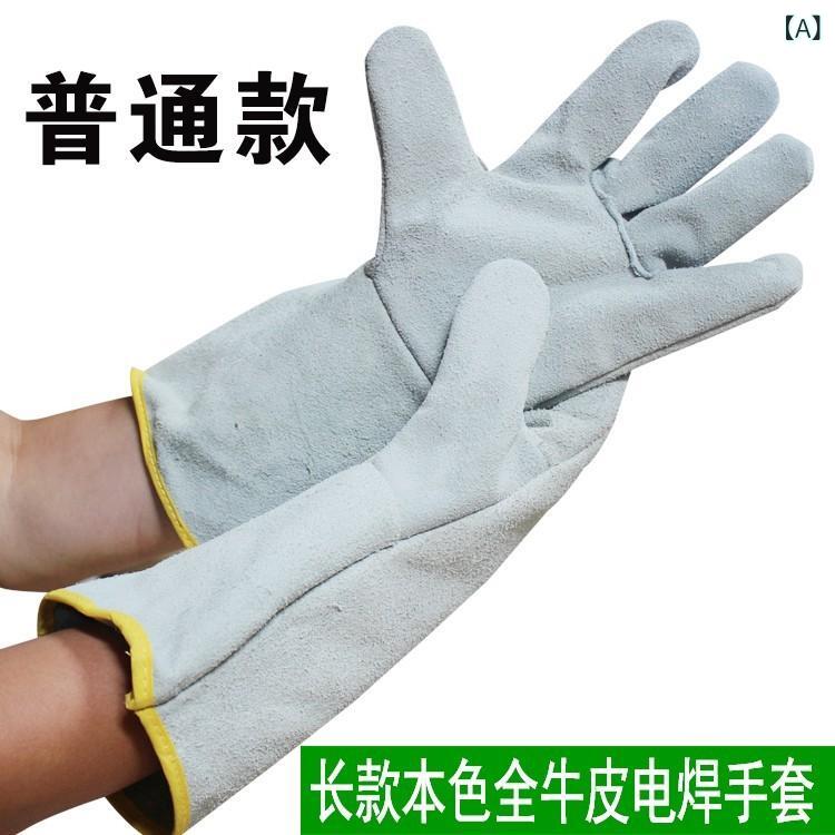 溶接手袋 作業用 プロ仕様 全面牛革 ロング丈 厚手 柔軟 耐熱性 耐摩耗性 火傷防止...