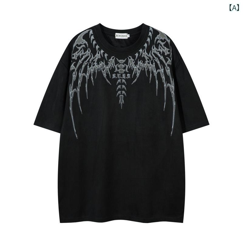 Tシャツ メンズ ゆったり ルーズフィット 骨格デザイン スケルトン スエード調 半袖 夏物 カジュアル ストリート系 個性的 カップル ペアルック お揃い クルーネック ポリエステル素材