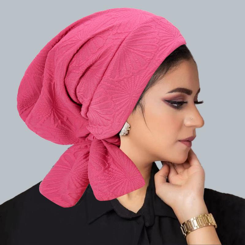 ターバンキャップ レディース 女性用 おしゃれ ファッション ジャガード 扇柄模様 無地 ロングテール ..