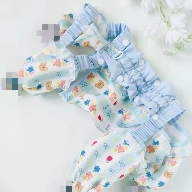 ドッグウェア 小型犬用 お散歩 お出かけ アウトドア 汚れ対策 泥はね防止 ほこり避け お腹保護 四足 全身カバー つなぎ ポリエステル素材 ブルー カジュアル