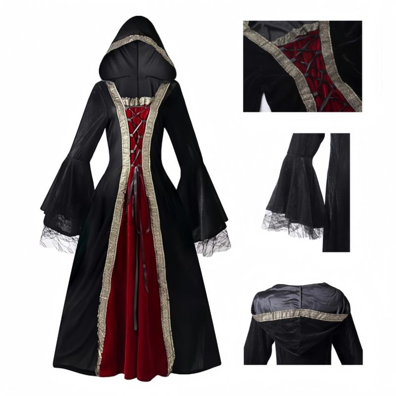 ワンピース レディース 長袖 ゆったり 大きいサイズ 中世 ルネサンス レトロ 欧米風 ハロウィン コスプレ イベント パーティー 仮装 衣装 ドレス S-5XL オールシーズン ポリエステル ジャカード織り