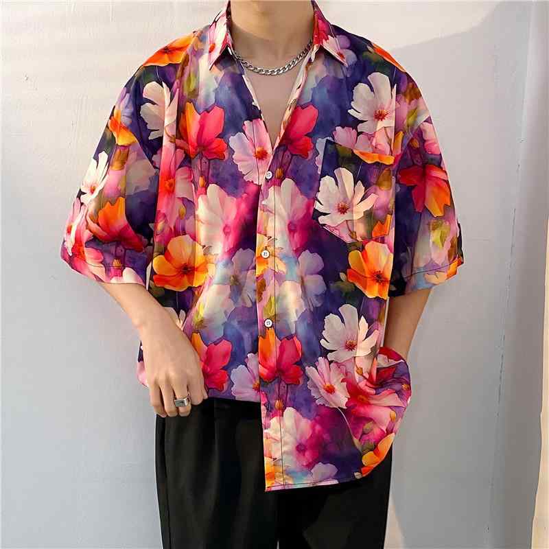 シャツ メンズ アロハシャツ 五分袖 小花柄 フローラル 薄手 軽量 ゆったり ルーズフィット オーバーサイズ 洗濯機OK イージーケア 色落ちしにくい カジュアル ストリート リゾート サーフ 春夏コーデ おしゃれ 普段着 旅行用
