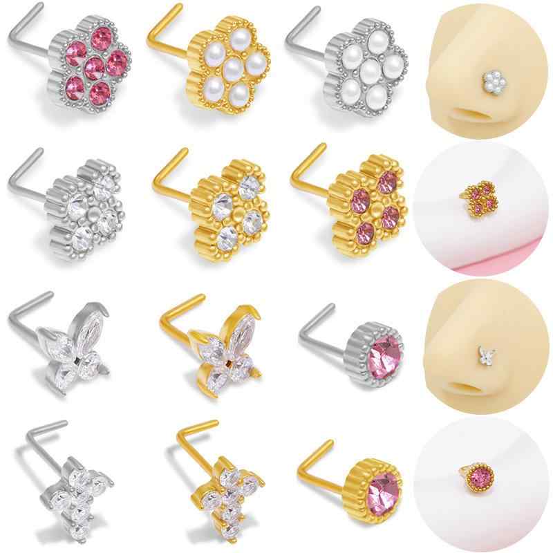 ボディピアス 男女兼用 ノーズスタッド 鼻ピアス サージカルステンレス アレルギー対応 錆びにくい 蝶 チョウ 花 フラワー ジルコニア ハートモチーフ シンプル おしゃれ トレンド かわいい 普段使い ギフト