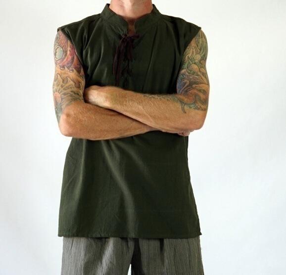 ベスト メンズ 春夏 プルオーバー ゆったり 綿麻 ウォッシュコットン レースアップ ラウンドネック 無地 カジュアル 中世 ルネサンス レトロ 撮影 舞台 演劇 衣装