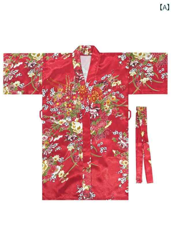 浴衣 女の子 キッズ 子供用 ルームウェア パジャマ 部屋着 花柄 和風 シルク調 毛玉になりにくい ガウン 羽織り 外出着 ポリエステル素材 オールシーズン さらさら(x2) 2