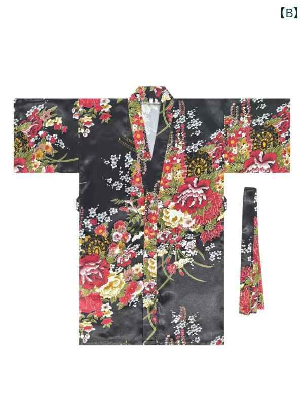 浴衣 女の子 キッズ 子供用 ルームウェア パジャマ 部屋着 花柄 和風 シルク調 毛玉になりにくい ガウン 羽織り 外出着 ポリエステル素材 オールシーズン さらさら(x2) 3