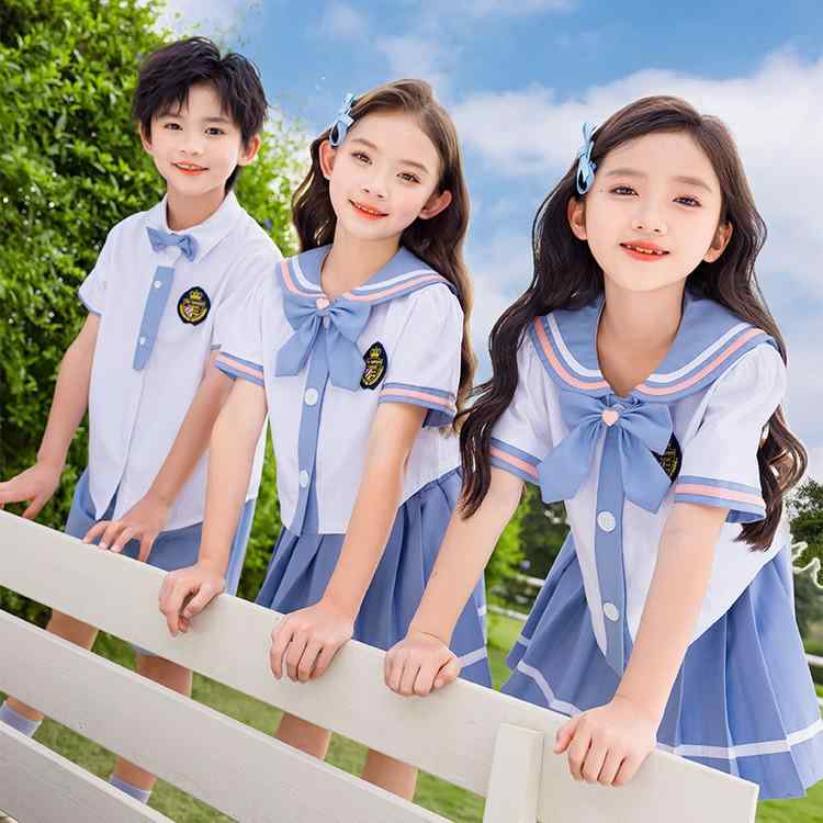 校服 キッズ 子供 小学生 幼稚園 男女兼用 夏用 学院風 柔らかな肌触り 綿混 半袖 ショートパンツ 前ボ..
