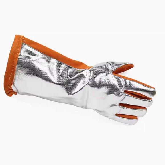 手袋 溶接作業用 プロ仕様 遮熱性 飛散防止 アルミ加工 耐熱性 高温対応 伝導熱 輻射熱防止 火傷防止 牛革製 厚手 丈夫 保護グローブ 耐久性(4)