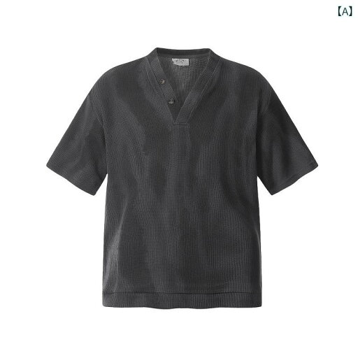 Tシャツ メンズ 形態安定 色落ちしにくい アメリカンレトロ デザイン性 ニット Vネック 半袖 夏 トレンド ゆったり カジュアル 着回し ペアルック