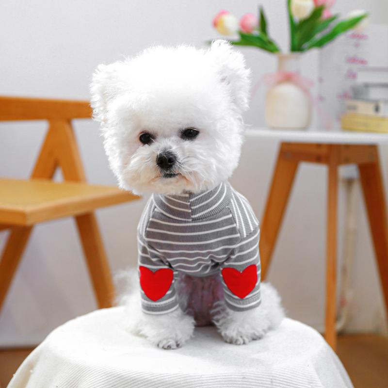 犬用服 小型犬 中型犬 大型犬 ハート柄 ストライプ柄 Tシャツ トップス ドッグウェア ポリエステル 伸..