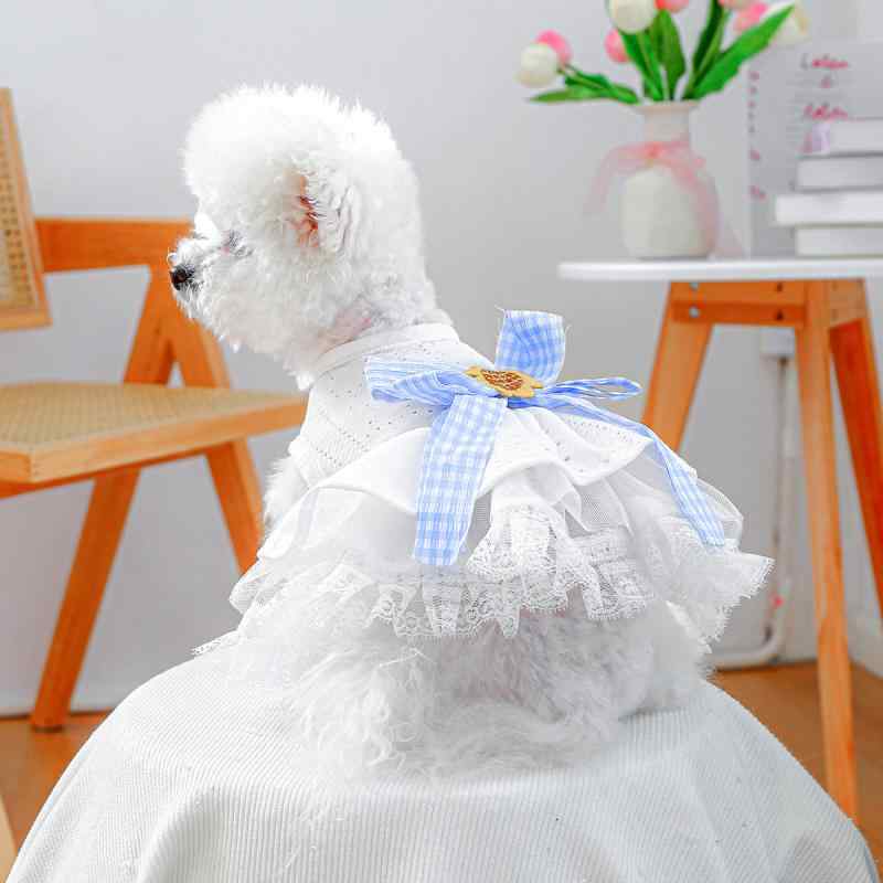 ドッグウェア 小型犬 中型犬用 ふわふわ フリル パフスリーブ チュール シーソルトカラー 軽量 快適 通気性 ポリエステル ワンピース ドレス お散歩 お出かけ 普段着