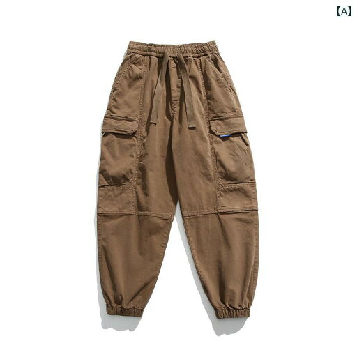 カジュアルパンツ メンズ 九分丈 ストレート ハイウエスト ドローストリング ルーズフィット ウォッシュ加工 オーバーダイ イージーケア ストレッチ 多機能ポケット 綿 オールシーズン