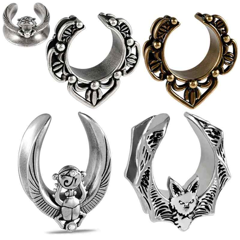 ボディピアス ユニセックス ネパールスタイル レトロ 真鍮製 電気メッキ加工 アンティークシルバー 透かし彫り 蝙蝠 昆虫モチーフ U字型 一体型 イヤーゲージ 耳元 アクセサリー 個性的(x2)
