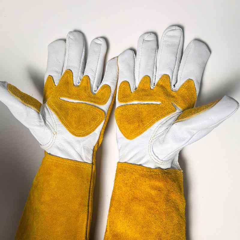 溶接手袋 耐熱 断熱 火傷防止 防汗 防風 アルゴン溶接作業用 溶接工向け 牛床革 羊革 プロ仕様 丈夫 厚..