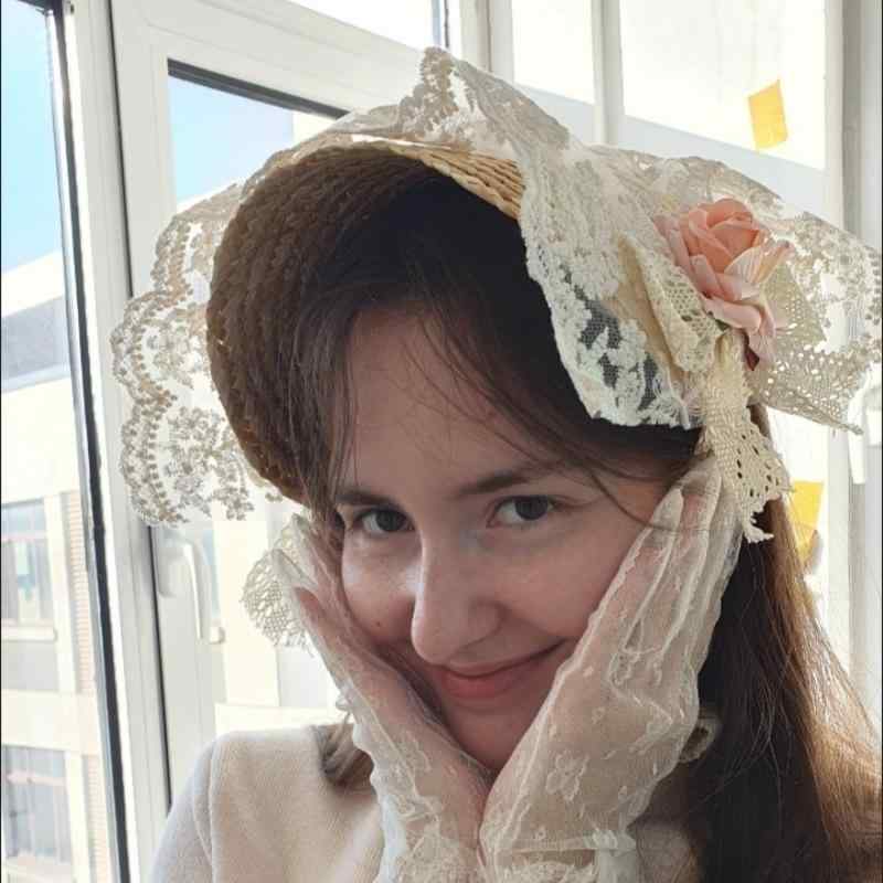 ロリータ ボンネット レディース ストローハット UVカット 日よけ対策 フレンチスタイル 一体型 レース リボン 顎紐付き ティーパーティー お茶会 ペーパー素材 スイート プリンセス フェミニン 田園風 リゾート ガーリー