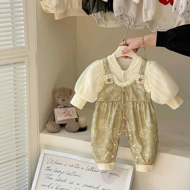 ロンパース 女の子 ベビー 新生児 春秋 厚手 長袖 韓国風 かわいい お出かけ お宮参り ポリエステル 1歳 2歳 3歳 幼児 80cm 90cm 100cm