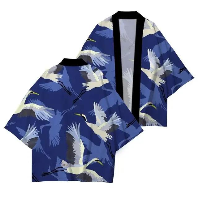 羽織 メンズ レディース 男女兼用 薄手 軽量 通気性抜群 速乾 原宿風 3D鶴柄 武士 和柄 半袖 カーディガン ポリエステル メッシュ素材 夏物