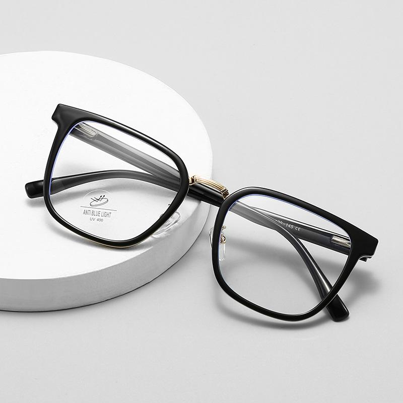 メガネフレーム 防ブルーライト ブルーライトカット スクエア型 度なし レトロ クラシック おしゃれ カジュアル TR メタルフレーム 軽量 男女兼用 大きめサイズ