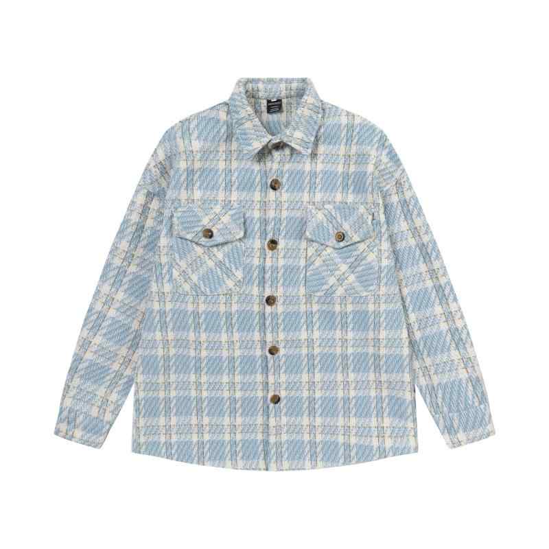 形態安定 シワになりにくい 色落ちしにくい ポリエステル素材 シャツジャケット メンズ 長袖 ゆったり ルーズフィット チェック柄 高級感 トレンド 厚手 カジュアル 秋冬 アウター 普段使い お出かけ(4.0)