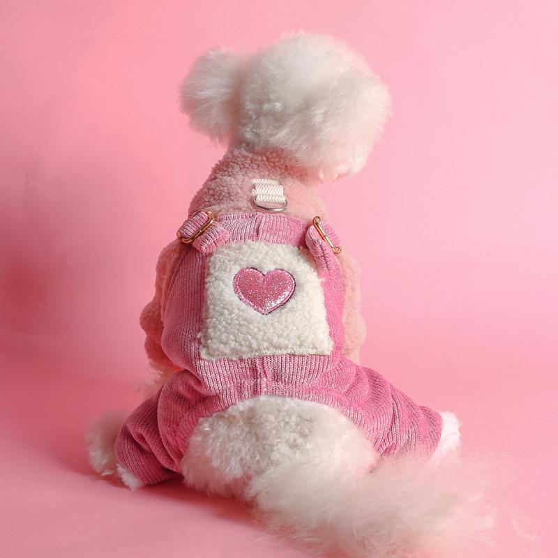 ペット服 犬用 猫用 オーバーオール ピンク ハート柄 ドッグウェア キャットウェア サロペット ロンパ..