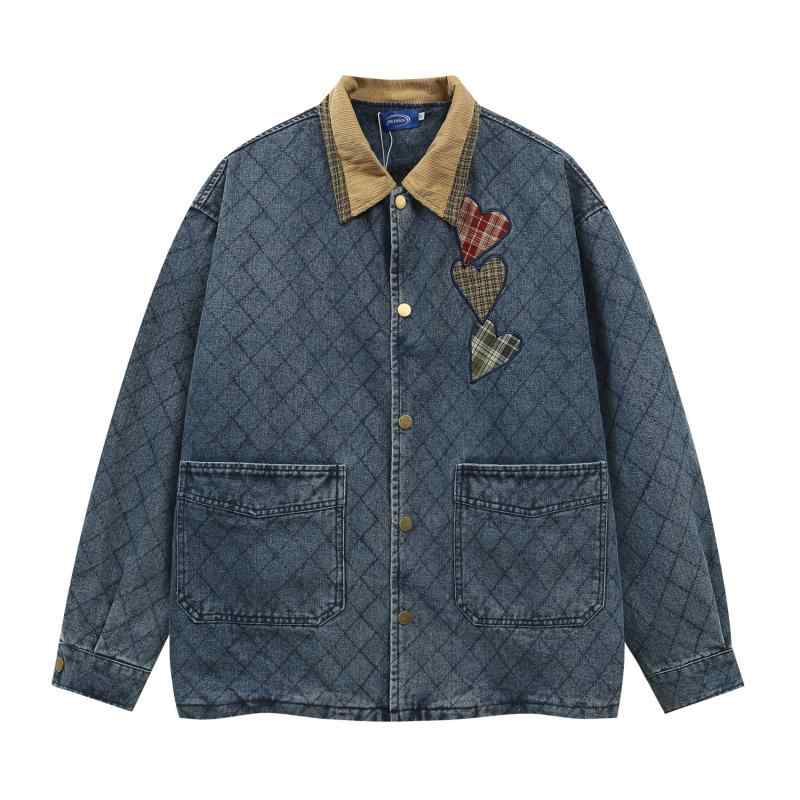 ・カテゴリ: ジャケット・スタイル: ストリートカジュアル・性別: 男性・対象年齢層: 18～24歳・シーン: カジュアル・ネックライン: 襟付き・フィット: ゆったり・フロント: シングルボタン・袖丈: 長袖・袖タイプ: レギュラー・着丈: レギュラー・裾デザイン: ストレート・柄: チェック・デザイン詳細: 配色・ポケット: サイドシームポケット・着用方法: アウター・主な素材: 綿100%・裏地素材: ポリエステル100%・加工: 刺繍・カラー展開: ブルー・サイズ展開: M、L、XL・特徴: 色落ちしにくい