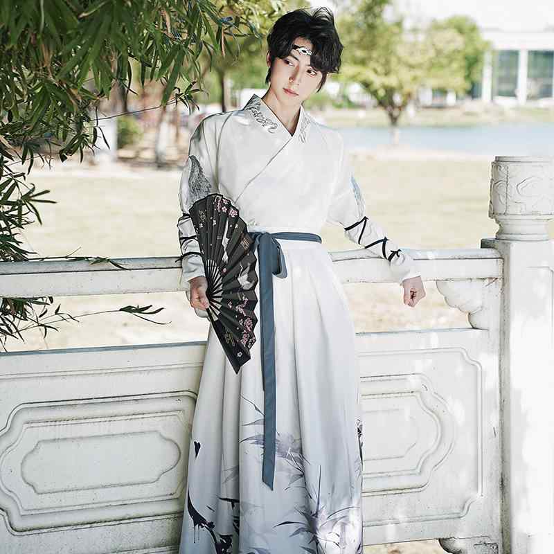 漢服 男女兼用 ユニセックス グラデーション プリント 刺繍 古風 伝統衣装 武侠スタイル 時代劇 舞台衣装 学生 卒業式 イベント コスプレ