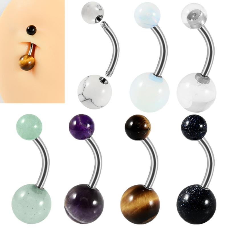 へそピアス 男女兼用 ステンレス鋼 タイガーアイ クリスタルストーン ターコイズ オパール アベンチュ..