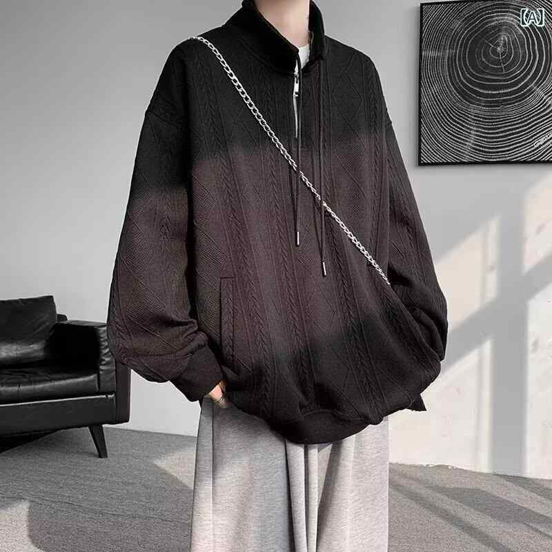 スウェット メンズ ジップアップ スタンドカラー ストライプ ジャガード 春秋 カジュアル 日系 レトロ ゆったり ルーズシルエット ペア ポリエステル素材