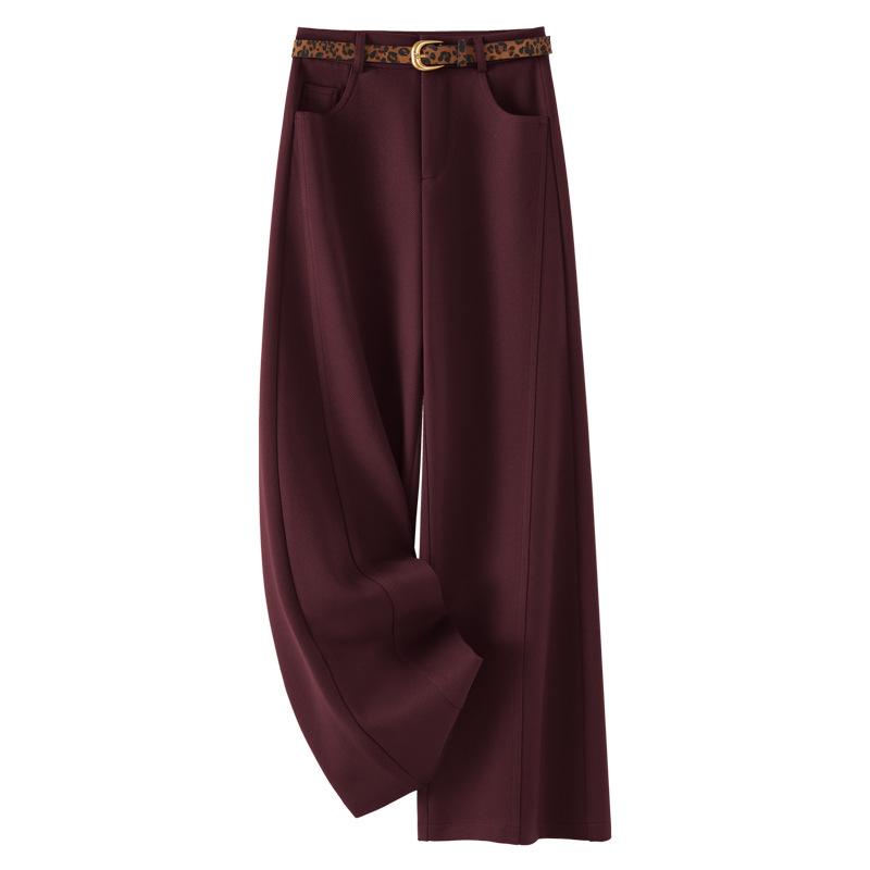 パンツ レディース ハイウエスト ワイド ストレート スラックス カジュアル 高級感 ドレープ感 微ストレッチ ポケット付き ロング丈 アンカラレッド 夏 通勤 オフィス きれいめ 上品