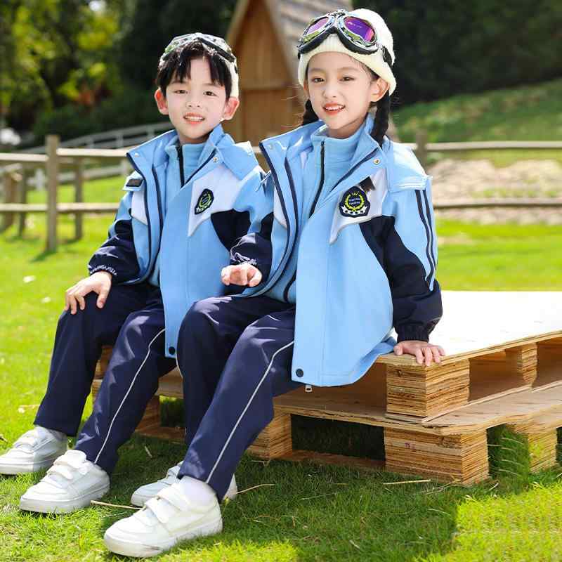 キッズ 男の子 女の子 兼用 ジュニア スクールウェア セットアップ フード付き ジップアップ 切り替え スポーツ ウィンドブレーカー マウンテンパーカー 3点セット 小学生 幼稚園 通学 通園 オールシーズン 綿 コットン 肌触り良い