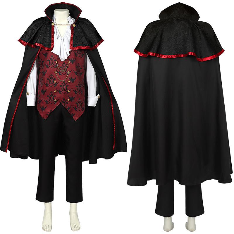 コスプレ衣装 男女兼用 ハロウィン 吸血鬼 中世 ロイヤル レトロ フード付き 肩パッド付き ビーズ飾り 歯車チェーン ファンタジー マント クローク 秋冬 舞台 イベント 仮装パーティー ポリエステル