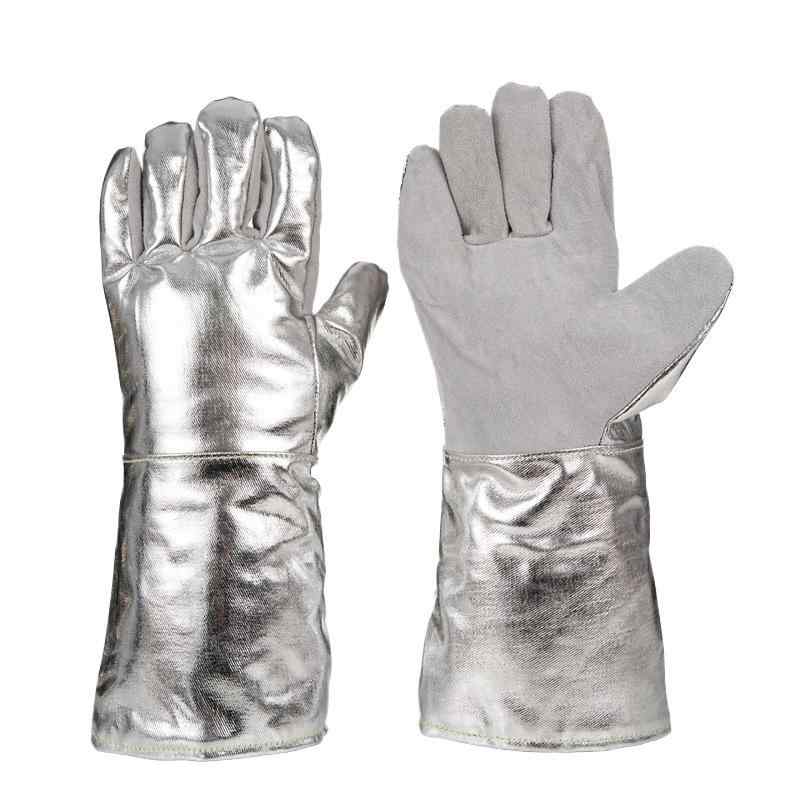 グローブ 工業用 牛革 アルミ蒸着 断熱 厚手 高耐久 耐熱250℃ 熱放射1000℃対応 やけど防止 溶接 鍛造 ..