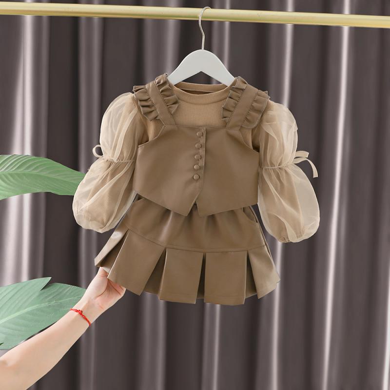 セットアップ キッズ 女の子 レザージャケット スカート 3点セット おしゃれ かわいい 韓国風 春秋 長袖 無地 綿素材 ベビー 幼児 小学生 80 90 100 110 120cm