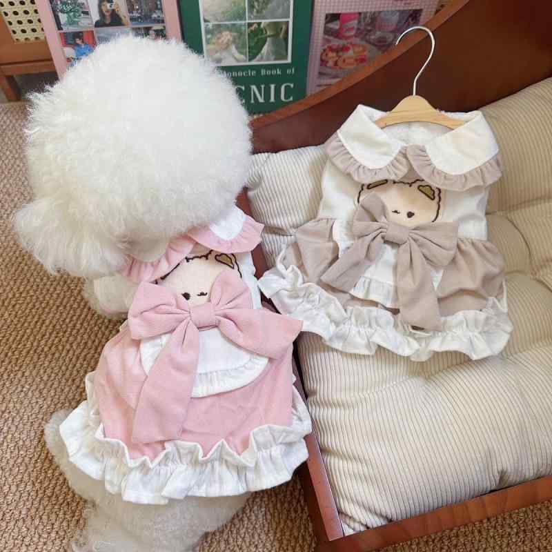 ペットウェア 小型犬 猫用 ふわふわ 暖かい 厚手 裏起毛 プリンセス風 秋冬 ワンピース お散歩 お出か..