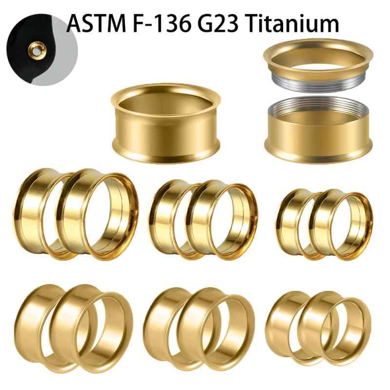 イヤーゲージ メンズ レディース 兼用 G23チタン製 ゴールドカラー 電気メッキ加工 ダブルフレア 中空..