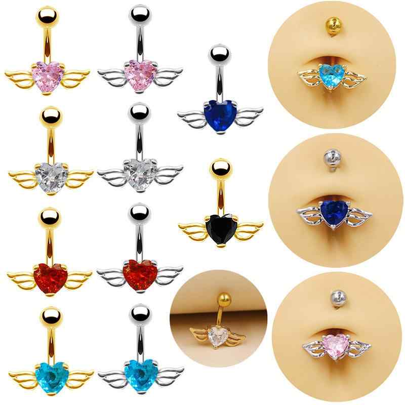 へそピアス ユニセックス 飛鳥 翼 ハート キュービックジルコニア 亜鉛合金素材 ボディピアス 臍飾り 欧米風デザイン ファッション 個性的 春夏