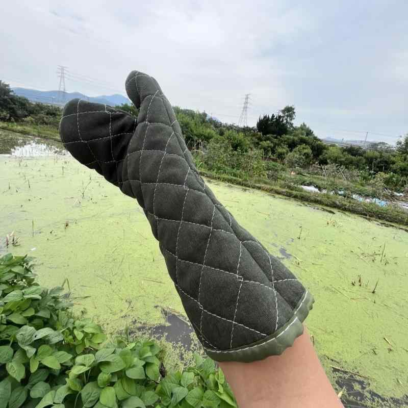 オーブンミット 耐熱400℃対応 断熱 やけど防止 厚手 業務用 プロ仕様 ロングタイプ ミリタリーグリーン..