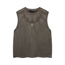 タンクトップ メンズ レディース 男女兼用 刺繍 アメカジ ストリートファッション ゆったり オーバーサイズ スエード調 カジュアル 春夏 ブラック コーヒー ...