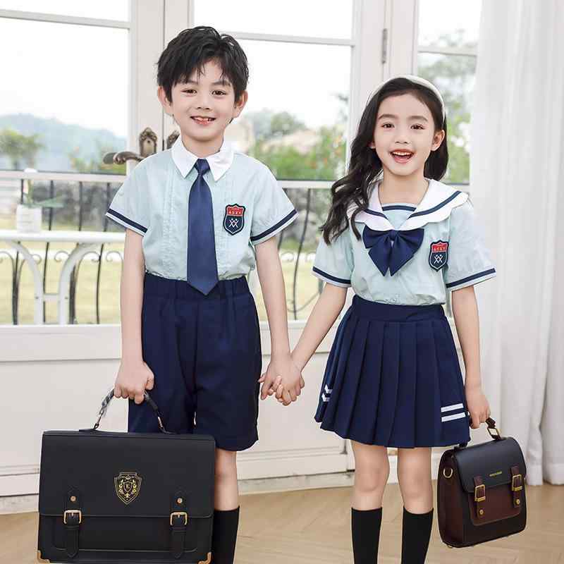 校服 キッズ 子供 男の子 女の子 男女兼用 幼稚園 小学生 春夏 半袖 綿 2点セット セットアップ やわらか素材 ブリティッシュ風 スクールスタイル 通園 通学 合唱 発表会 卒業式 フォーマル