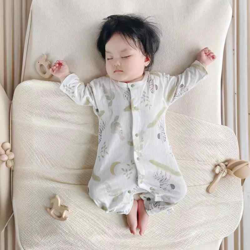 ロンパース ベビー 新生児 薄手 メッシュ 通気性抜群 綿100% コットン 前開き スナップボタン 長袖 男女兼用 冷房対策 無縫製 Aクラス 安全基準 ルームウェア パジャマ 部屋着 春夏 肌着 0歳 1歳 80cm