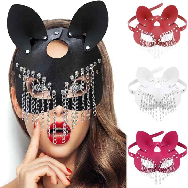 マスク 男女兼用 欧米風 パンク 個性的 チェーン レザー製 ハーフマスク パーティー イベント コスプレ 仮装 ハロウィン 舞踏会 衣装 アクセサリー